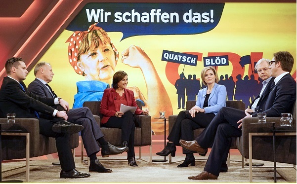 Zum Thema „Das Schicksalsjahr der Kanzlerin: Scheitert Merkel?“ war David Bendels, Sprecher des „Konservativen Aufbruchs“, (v.l.) bei Sandra Maischberger zu Gast.©WDR/Max Kohr